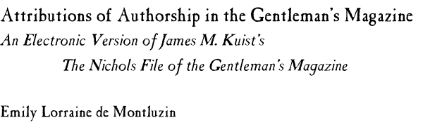 Attributions of Authorship in the Gentleman's Magazine by Emily Lorraine de Montluzin